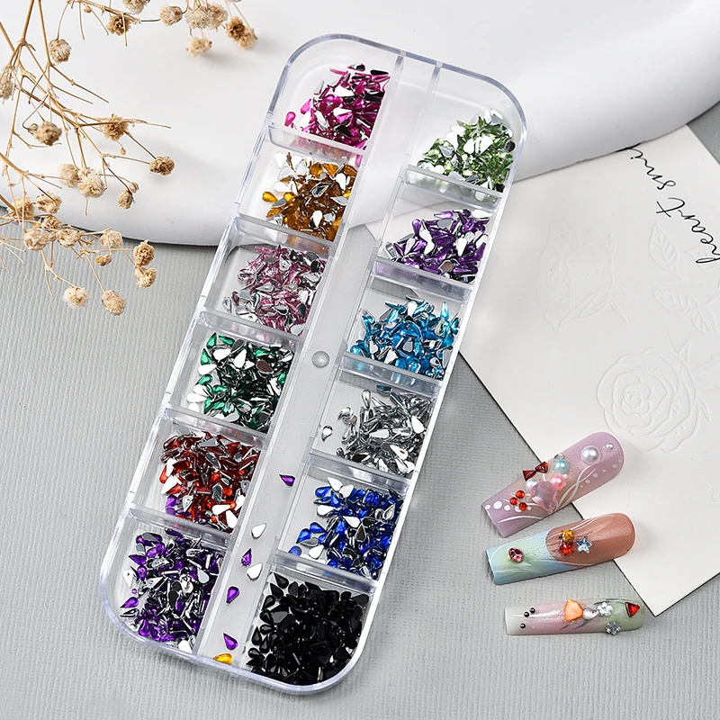 12 rejillas/caja de cuentas de Caviar semicirculares doradas y plateadas, dijes para uñas de 1/2/3/5mm, cuentas redondas de acero con parte posterior plana para uñas, Micro bola para manicura