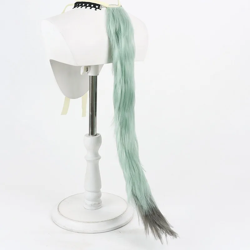 Anime Chainsmoker Cat Yaniko Sato Cosplay Wig Mint Green Short Hair Yanineko Cat Ears Tail Halloween Party Carnival Roleplay Wig view 6