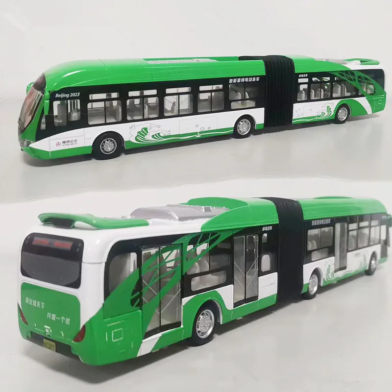 1: 50 alloy pull back double section bus model,simulation of sound and light bus toys,wholesale of children\'s toys