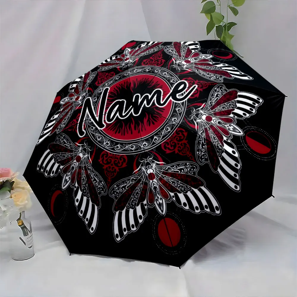 Custom Name Artistic Butterfly Umbrella Design 8 Iron Ribs Folding Umbrella Auto-Open Fashionable Sunshade Deluxe Gift