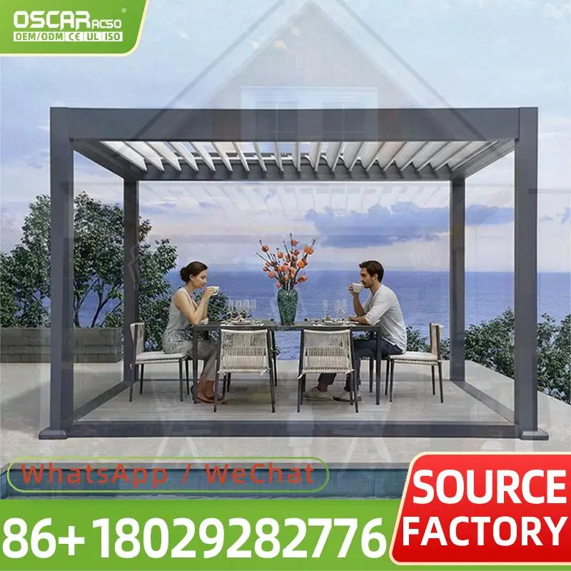 Waterproof Retractable Aluminum Pergola Awning Manual Crank Easy Install for Balcony Garden Sun Shading pergola