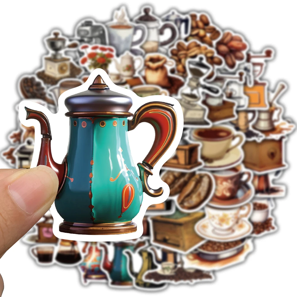 50PCS Cartoon Coffee Machine Coffee Stickers Suitcase Motorcycle Phone Laptop Skateboard Creative Landscape Graffiti Sticker