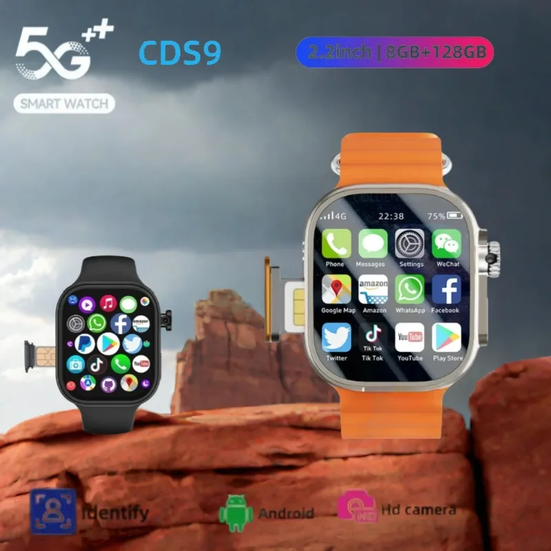 

CDS9 S9 Оригинальные 4G Смарт-часы 256 ГБ Загрузка на память Приложение Вращающаяся камера GPS WIFI Трекер сердечного ритма Спортивные часы