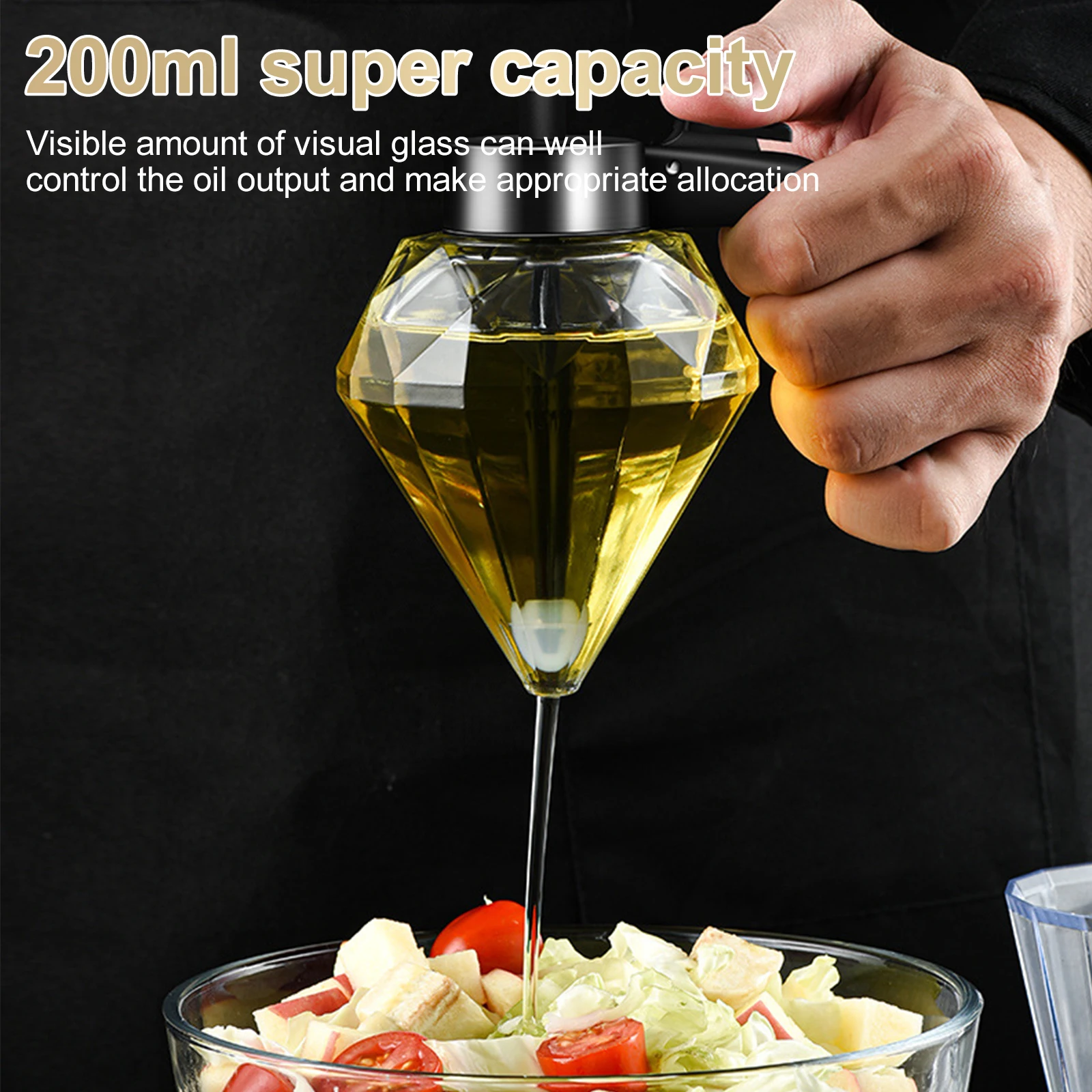 200ML Diamond Shaped Glass ABS Honey Dispenser with Stand Large Capacity Oil Dispenser Multi-functional Oil Bottle Vinegar Sauce