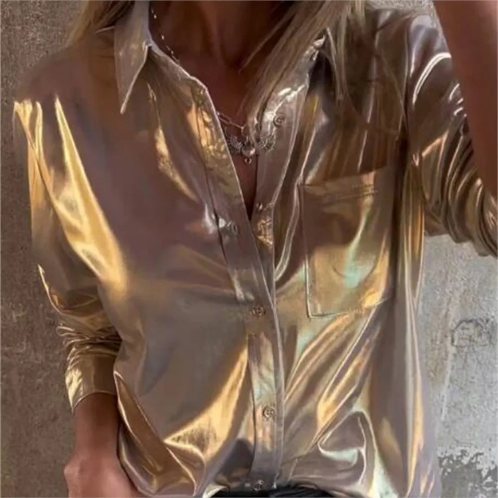 

Весенне-осенняя новая модная бархатная кожаная рубашка с лацканами и цветочным принтом, женская повседневная однотонная женская простая офисная рубашка с длинными рукавами