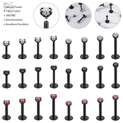 ZS 1PC 16G/18G 316L Stainless Steel Lip Piercing for Women Black Color Lip Ring Cartilage Earring Internal Thread Helix Piercing