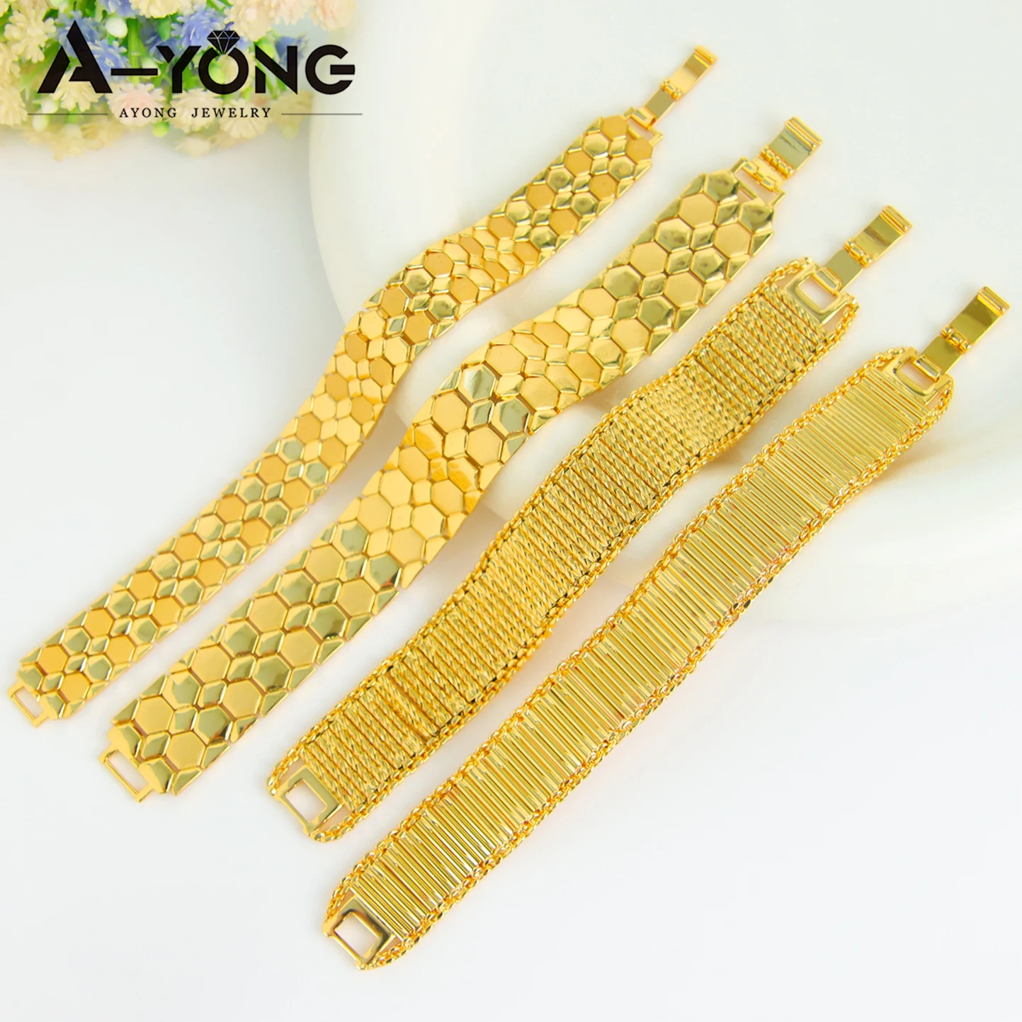 Arabisches Mode-Manschettenarmband, 21 Karat vergoldet, Oman, muslimische Brautarmbänder, Algerien, Damen, Hochzeit, Party, Vintage-Schmuck – Detail 3