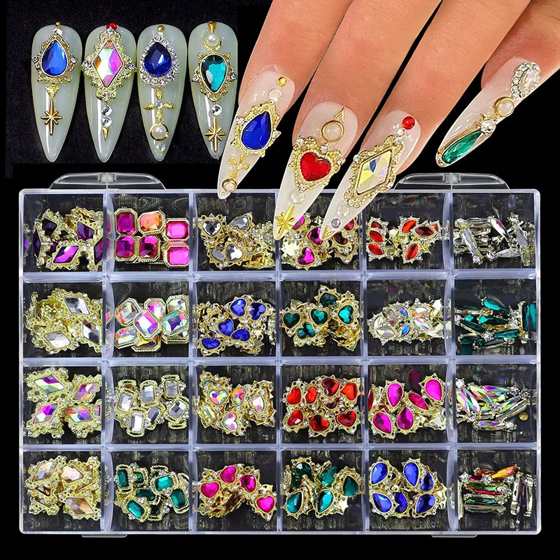 2800 teile/schachtel Luxus Strass Nail art Schmuck Set Glas Nagel Kristalle Box 3D Flache Glas Geformt Diamant Nägel Dekoration Edelstein – Detail 1