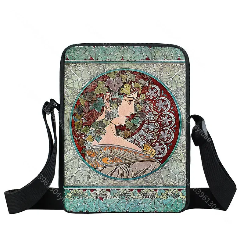 Olieverfschilderij Door Alphonse Mucha Print Crossbody Tas Vrouwen Handtas Messenger Bags Telefoon Id Card Sleutel Schoudertas Houder Boekentassen