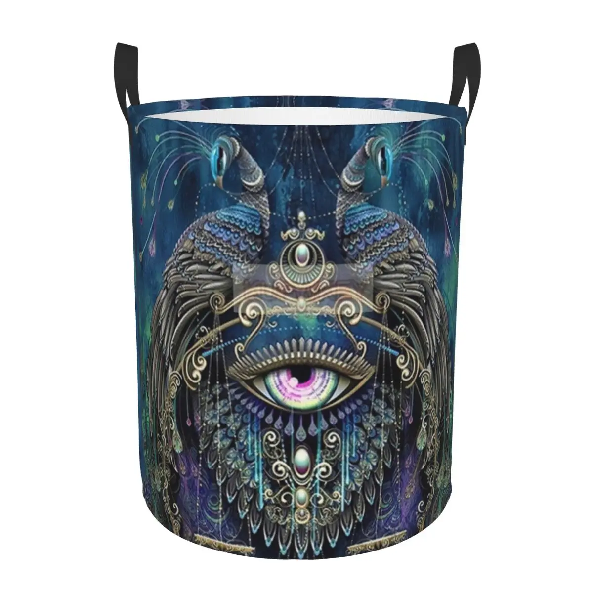 

Custom Peacock Cute And Beautiful Laundry Basket Collapsible Feather Animal Clothing Hamper Toys Organizer Storage Bins