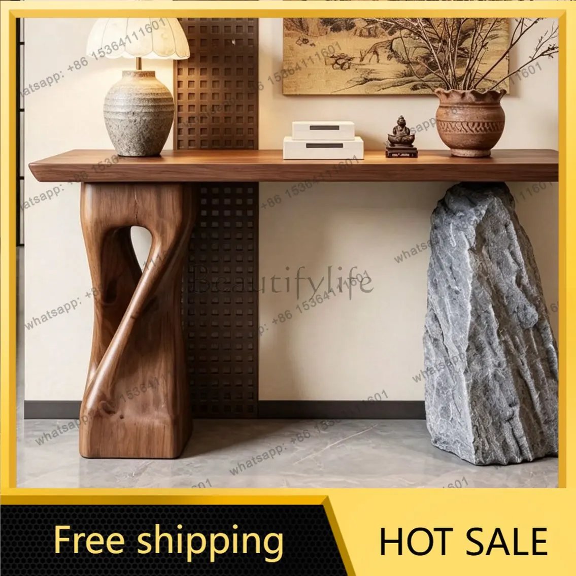Vintage style solid wood entryway table, home entryway console, hallway console, imitation stone feature table
