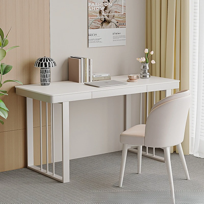 

Desktop computer desk cream wind pure white rock slab desk light luxury modern simple bedroom home office table
