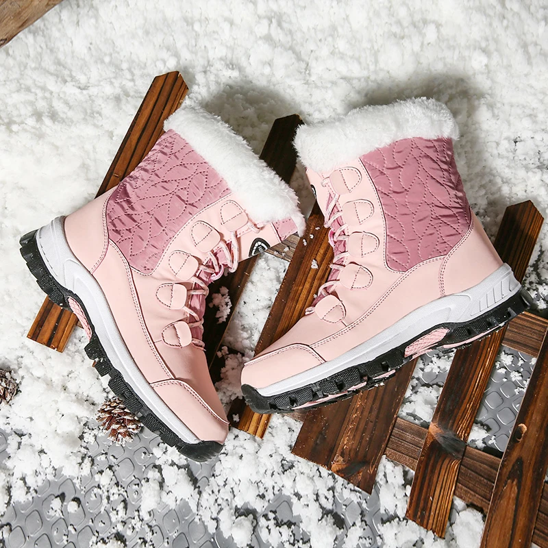 Damen Anti-Rutsch Schneestiefel, Warm und Dick mit Fleece-Futter, Geeignet für Winter-Schnee und Outdoor-Bergsteigen Skifahren – Detail 4