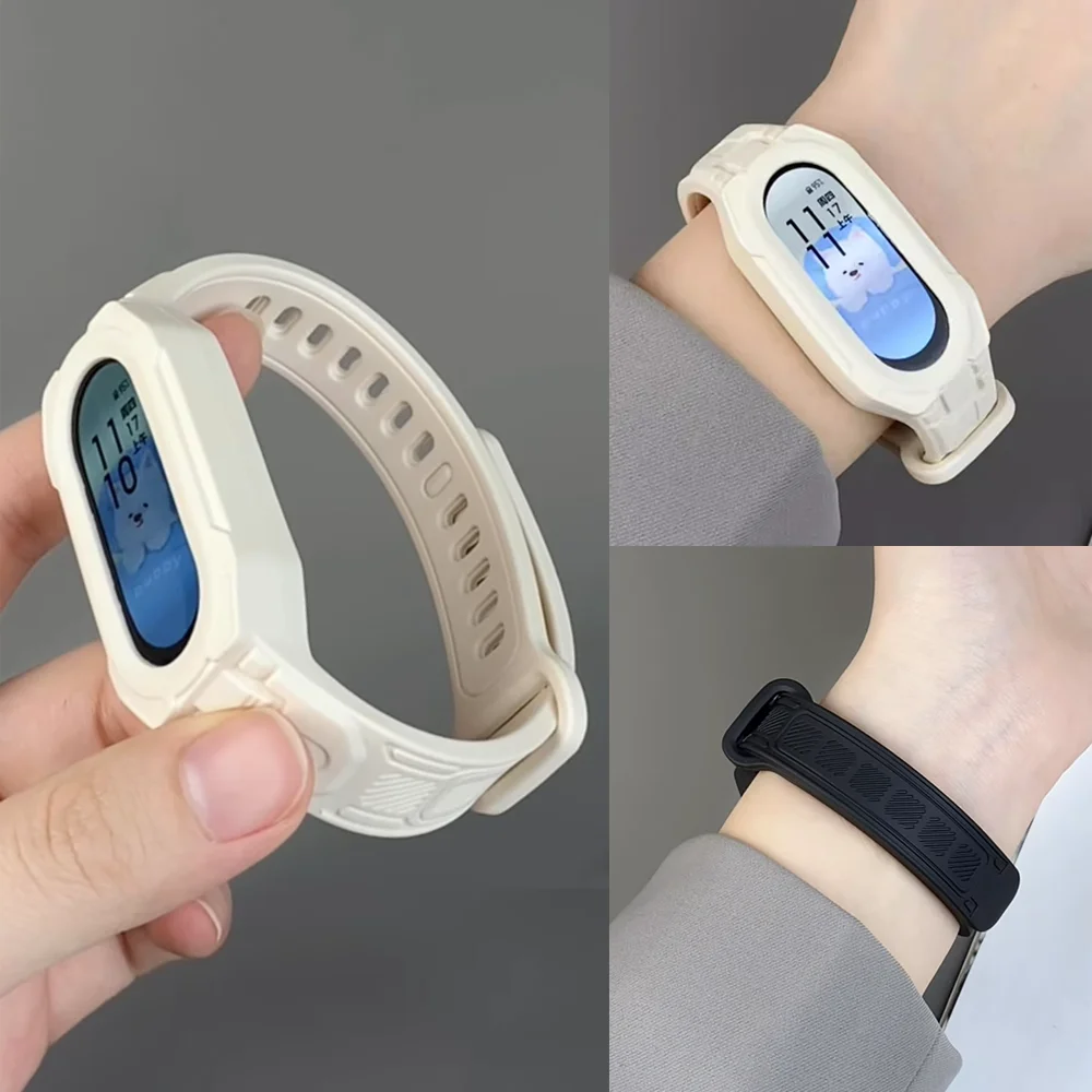 Integriertes Uhren-Silikonarmband für Xiaomi Mi Band 10 9 8 7 6 5 4 3 Sportschutzhülle Brecelet Correa Miband 10 Zubehör