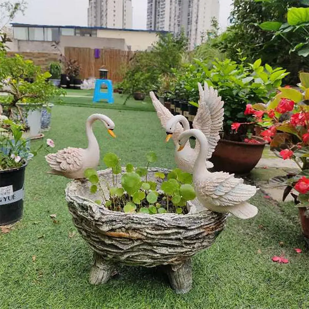 Pryskyřice bílá swans sochu sad socha krajina nádvoří sad kvést hrnec tři swans figurky birdbath okrasa pro ráhno