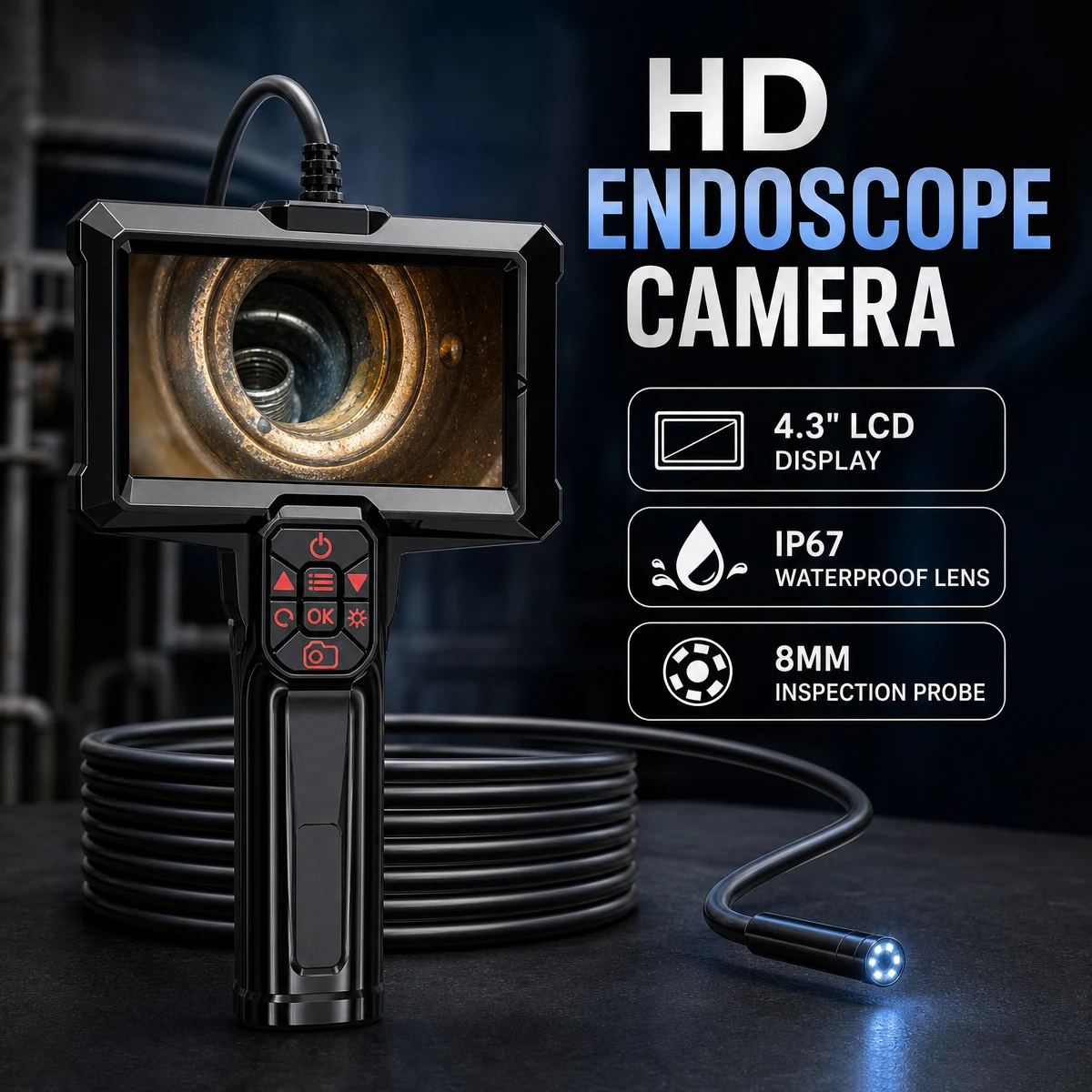 4,3 Zoll HD Digitale Handgehaltene Wasserdichte Kanalinspektionskamera mit 8 Einstellbaren LEDs zum Aufnehmen von Fotos und Videos