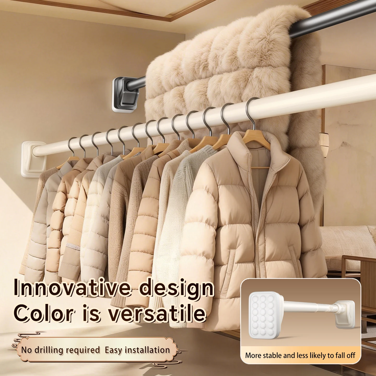 Non-drilling telescopic clothesline with strong load-bearing capacity, suitable for balconies, curtains, bathroom shower curtain