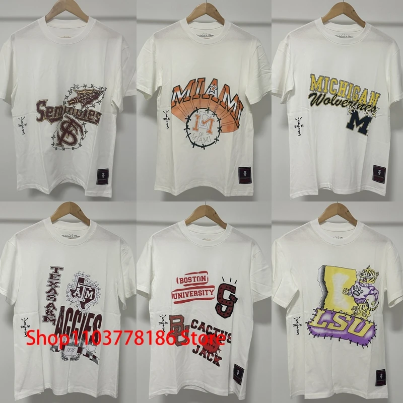 

Real Picture Top Tee Cactus Jack Short Sleeve Daily Casual Summer Loose Oversized Logo Print T-shirt Men Women Clothing