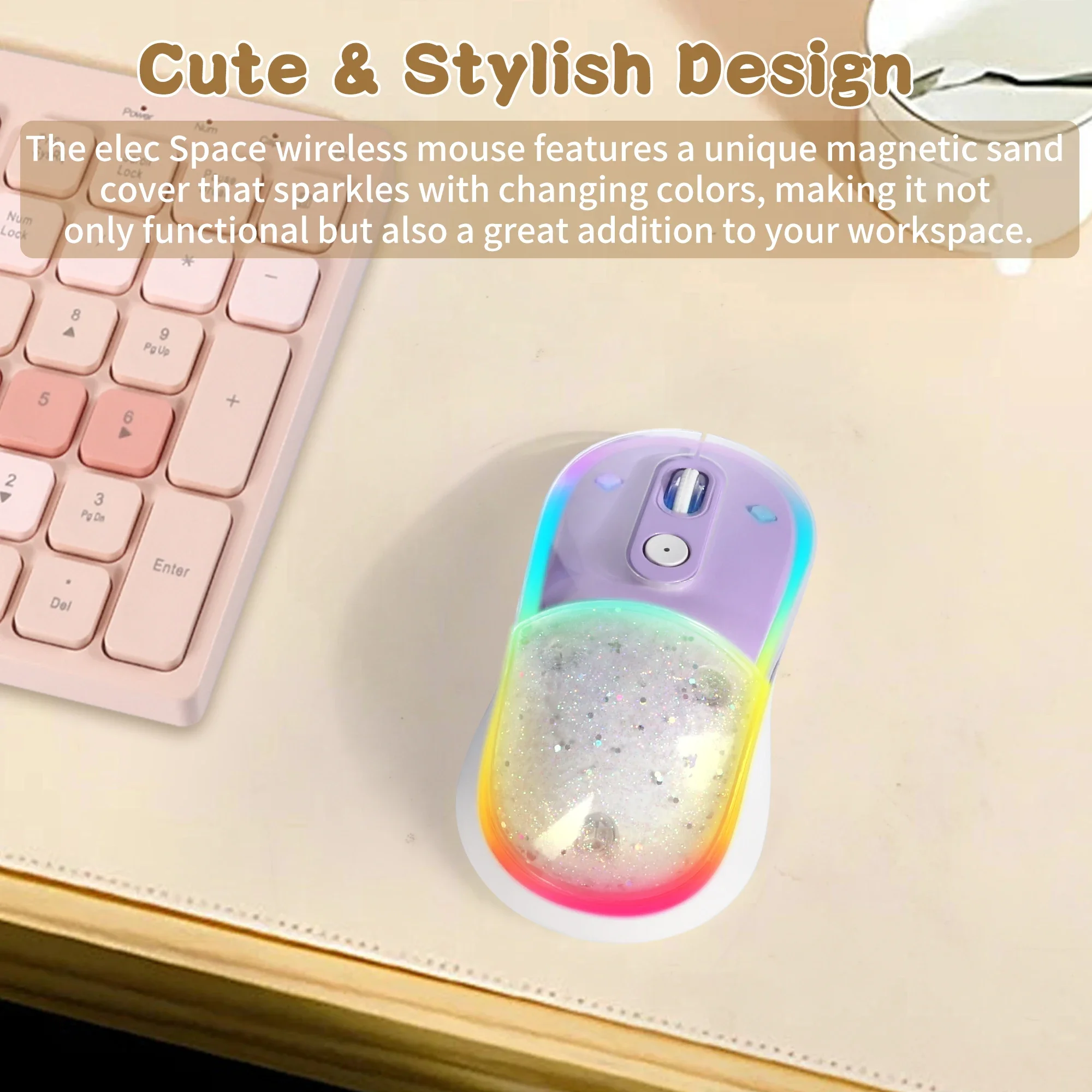Liquid Flowing Sand Wireless Mouse 2.4G & Bluetooth Cute Pattern Rechargeable Silent Mouse RGB Backlight PC Laptop Mice view 4