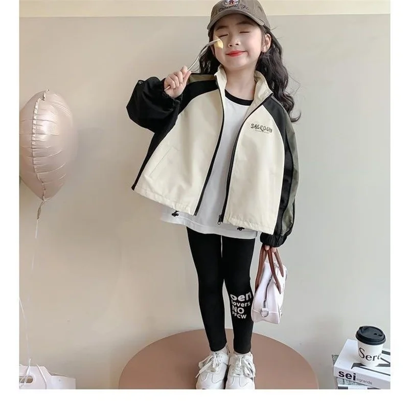 New Windbreaker Jackets Spring Autumn Fashion Girls Thin Zipper Coats Big Kids Clothes Children Casual Baseball Outerwear 2-10 Y