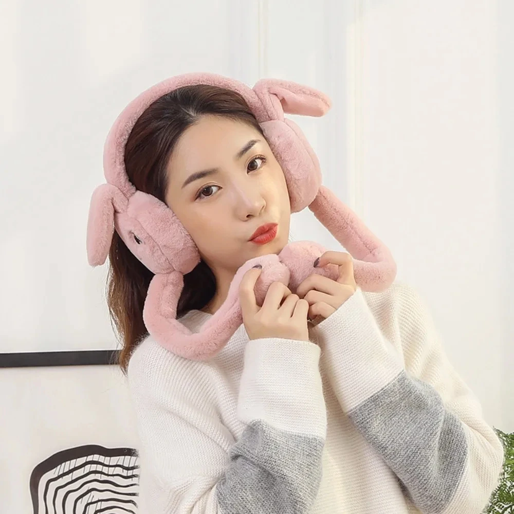 Cute Ear Move Earmuff Rabbit Moving Ears Jumping Earmuffs Warm Funny Toy Cap Plush Toy Headphones for Women Adult Winter Gift