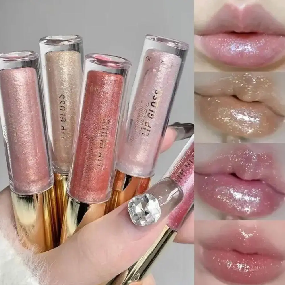 Long Lasting Sparkling Pearlescent Glitter Lip Honey Glaze Liquid Moisturizing Lipstick Shiny Plumping Lip