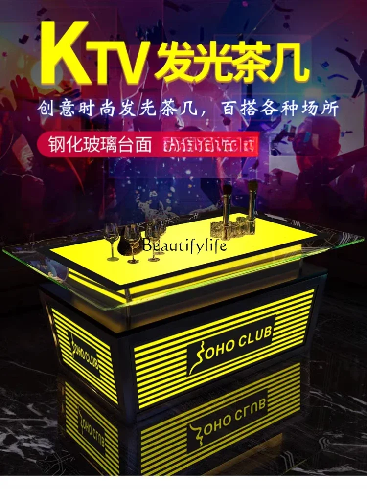 x4 KTV coffee table luminous simple tempered glass wine bar table sofa card seat