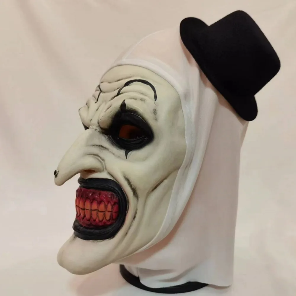 Hochwertige Latex-Gruselmaske für Cosplay, realistische Unisex-Halloween-Clown-Maske, blutige Requisiten für Geisterhäuser – Detail 3