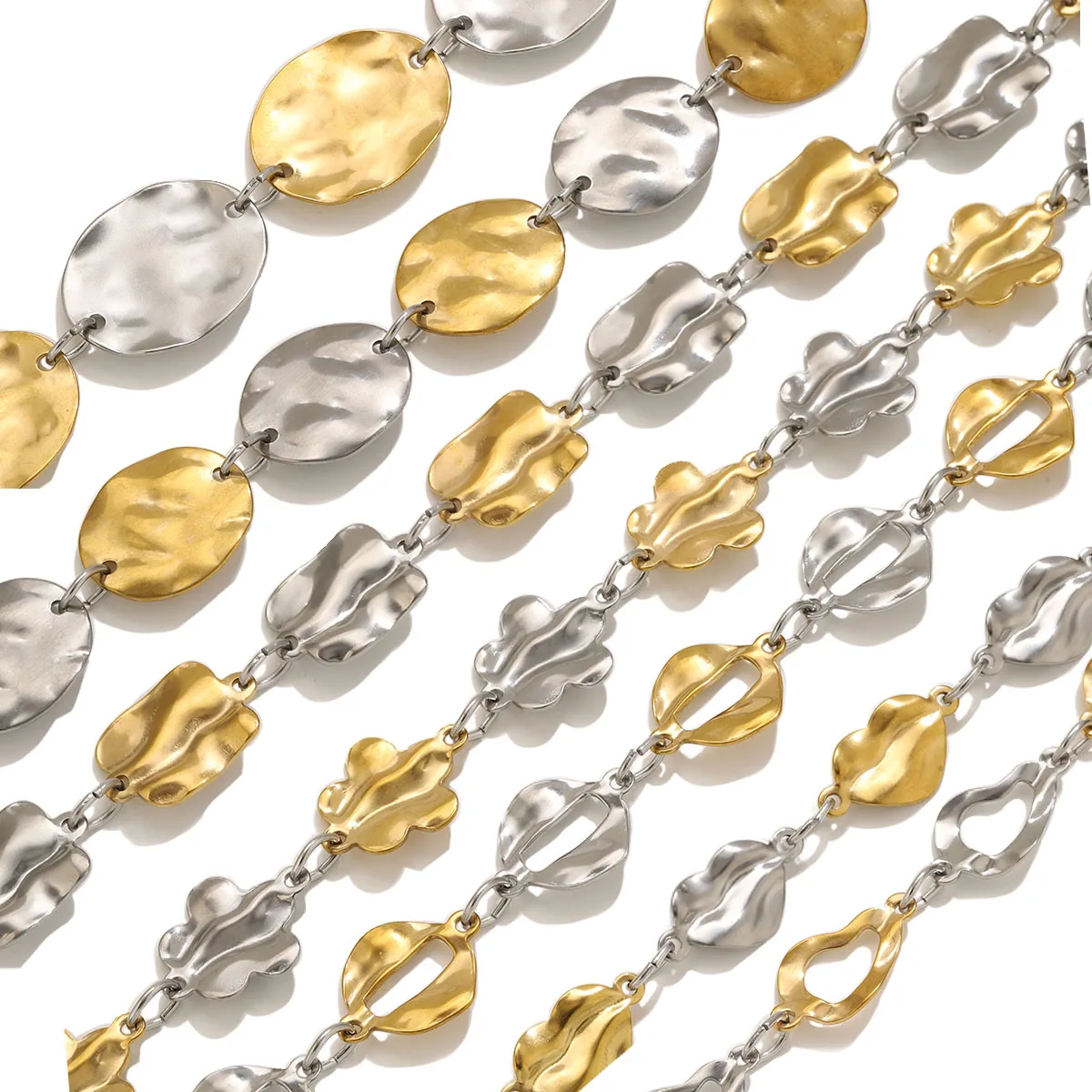 1 Meter Edelstahl-Ovalketten für DIY-Handgefertigte Armbänder, Halsketten, Bastelarbeiten, Gold-Stahlfarben-Mix, Schmuckzubehör – Detail 1