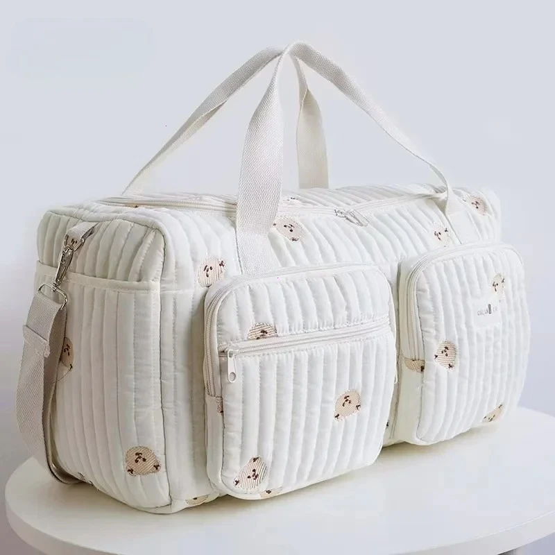 

Cute Bear Embroidered Diaper Bag Large Capacity Lightweight Diaper Changing Tote Bag Leisure with Shoulder Strap Mommy Bag