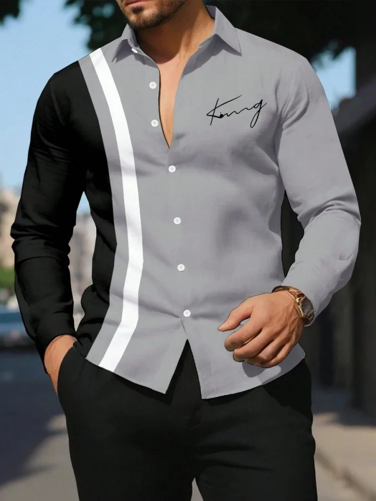 

Striped Printed Men's Long-Sleeved Shirt Summer Casual Men's Single-Breasted Shirt Beach Pool Party Men's Fashionable Shirt
