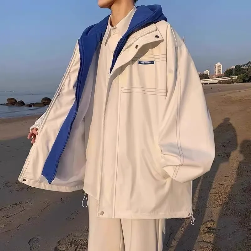 ルーズフィット メンズ Jaet 300 Pou 韓国風 スリーピース風 フード付き 多機能コート カジュアル 秋服 若者向け