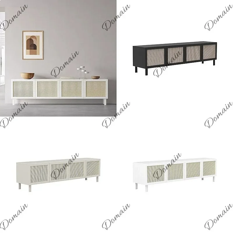 80 N Nordic Solid Wood Wicker TV Stand Simple Modern Small Apartment Long Cabinet Storage Console Table