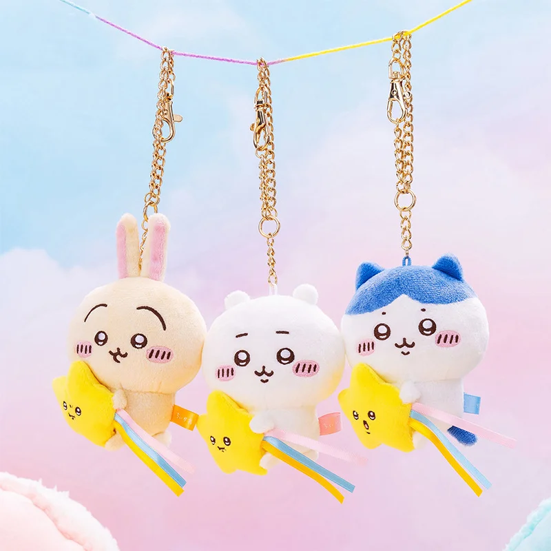 

Kawaii Chiikawas Plush Keychain Hachiware Usagi Bear Embracing Stars Series Plushtoy Anime Cartoon Figure Keychain Ornament