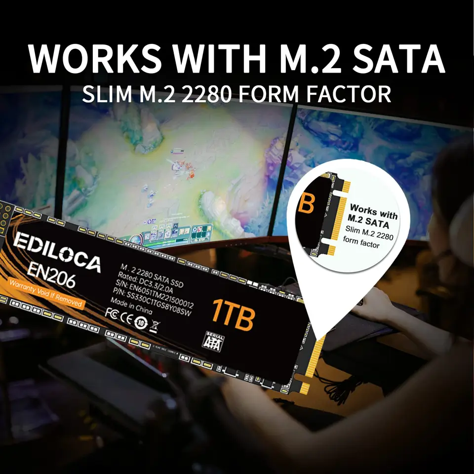 Ediloca EN206 SSD SATA 256GB 512GB 1TB 2TB M.2 SSD 3D NAND TLC 6Gb