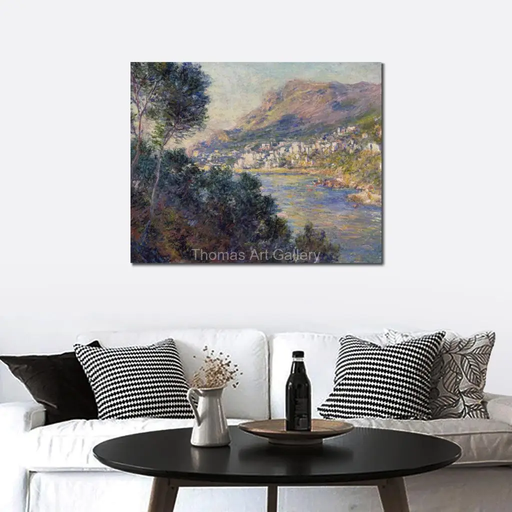 Extra Large Canvas Print Monte Carlo Seen from Roquebrune by Claude Monet HD Impressionist Landscape Wall Art for Hotel Lobby