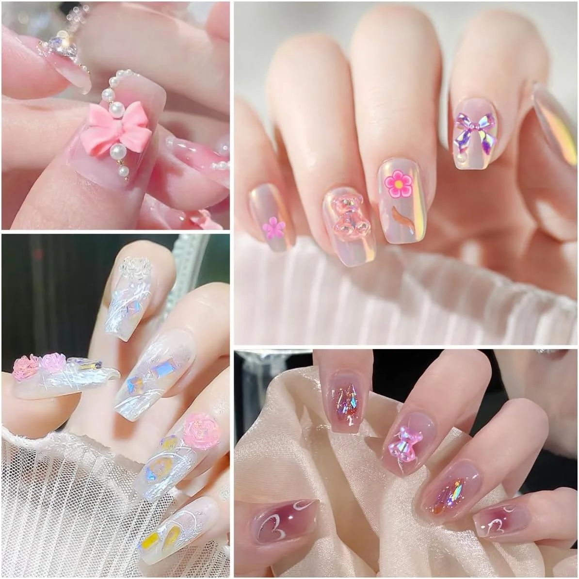 小さな蝶の形をした王冠,100個,花,クマ,ハート,ジェルチャーム,ラインストーン,クリスタル,素晴らしいマニキュアアート