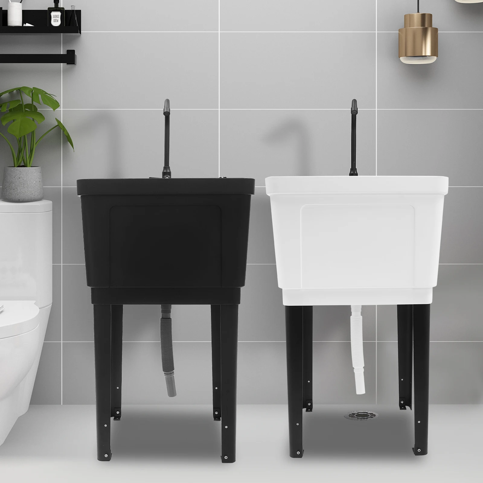 Utility Sink Laundry Tub with Faucet, Drain Pipe, Soap Dispenser, Durable Construction, Easy Installation