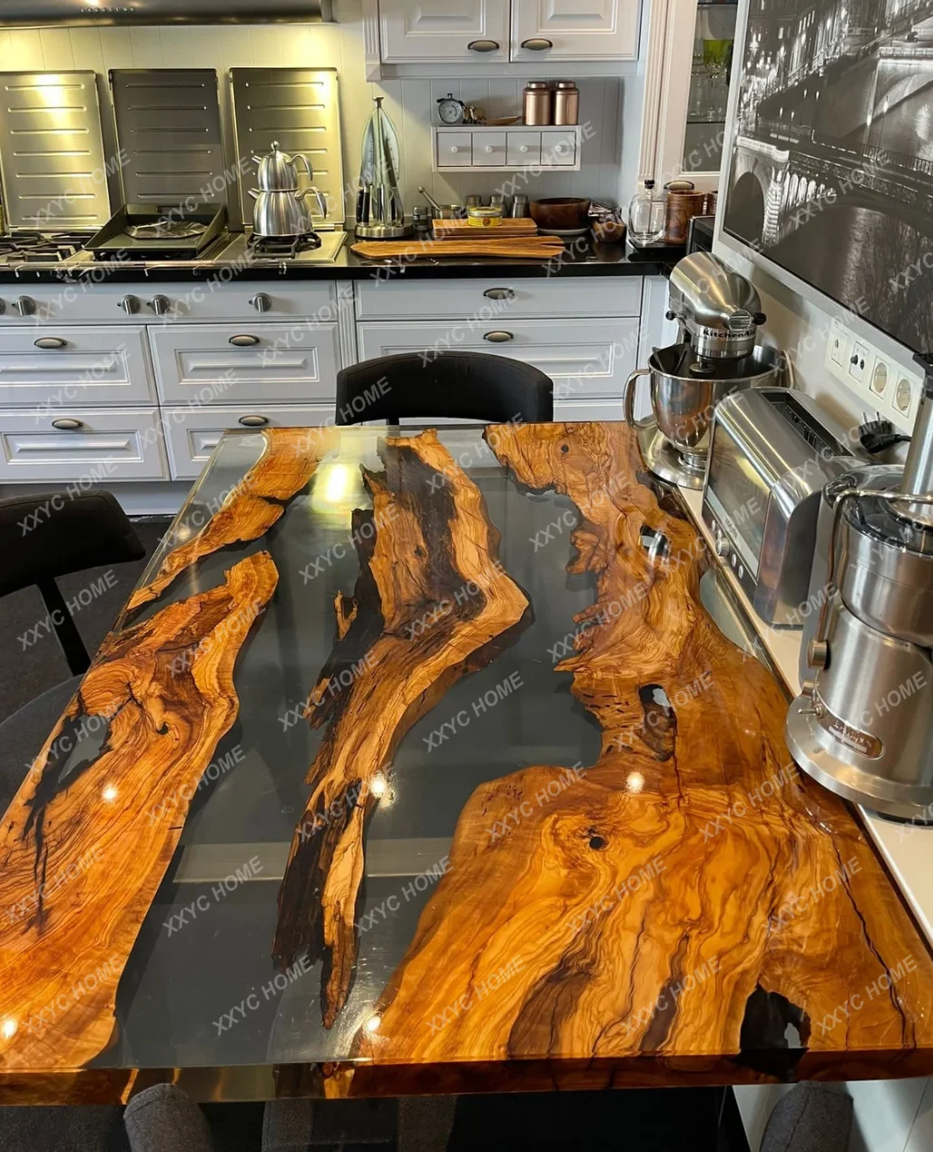 black walnut large board South American solid wood irregular log tea table office desk dining table resin river table
