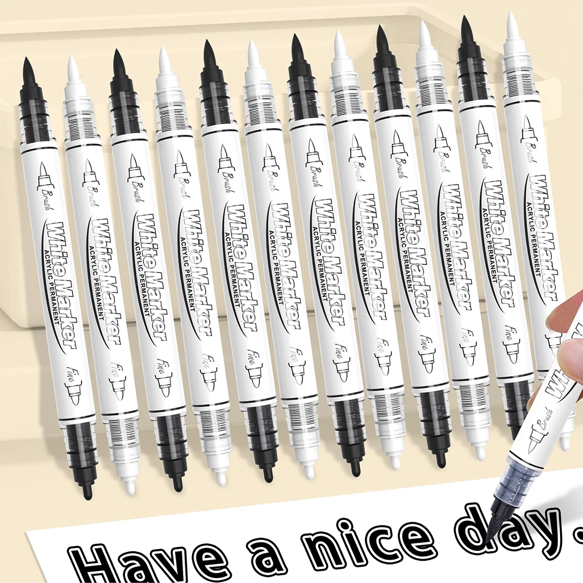 

Black & White Dual Tip Acrylic Paint Pens, Large Capacity Waterproof Permanent Markers for Fabric DIY Art Crafts