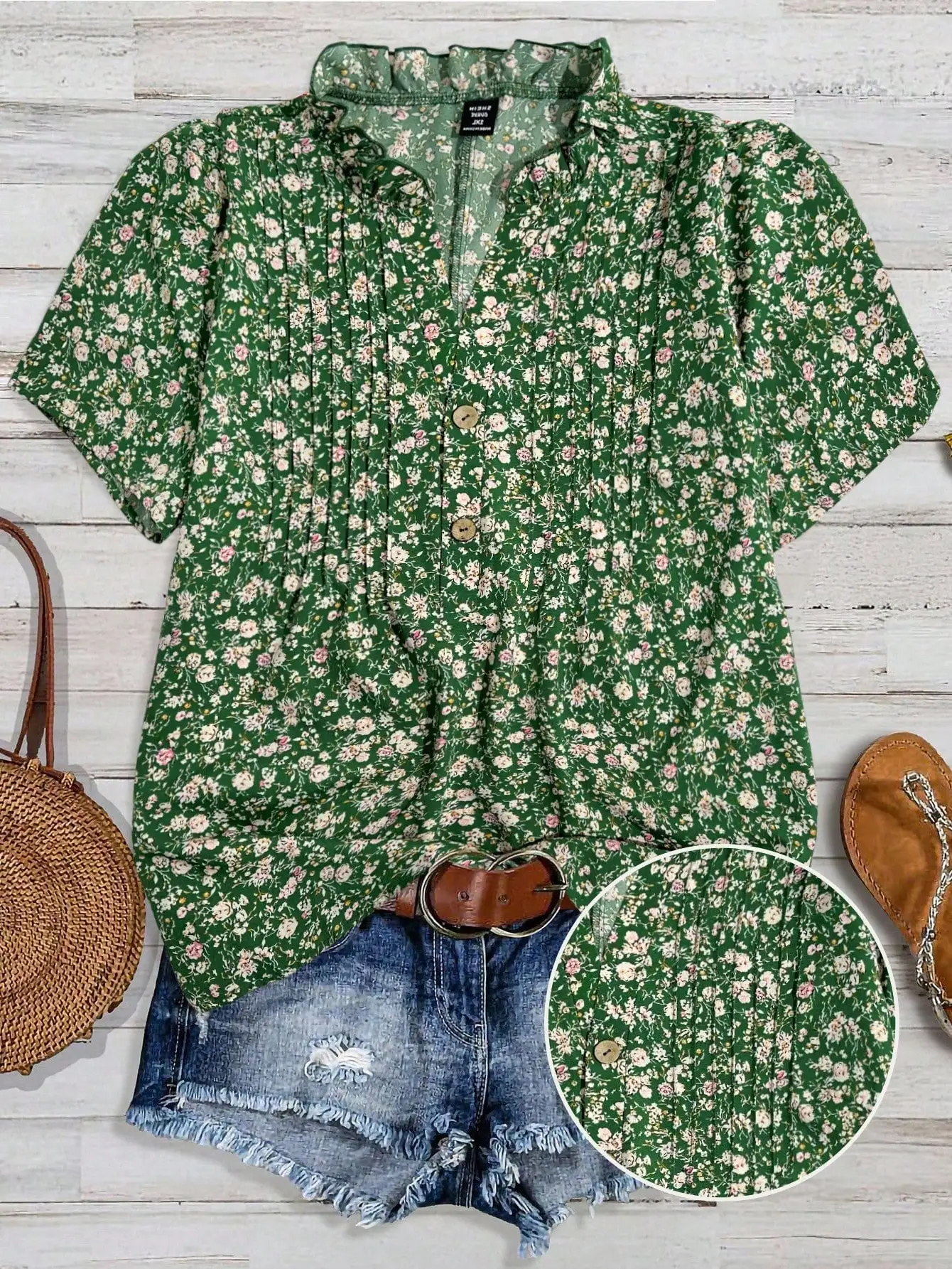 

Повседневная свободная рубашка больших размеров с коротким рукавом и цветочным принтом