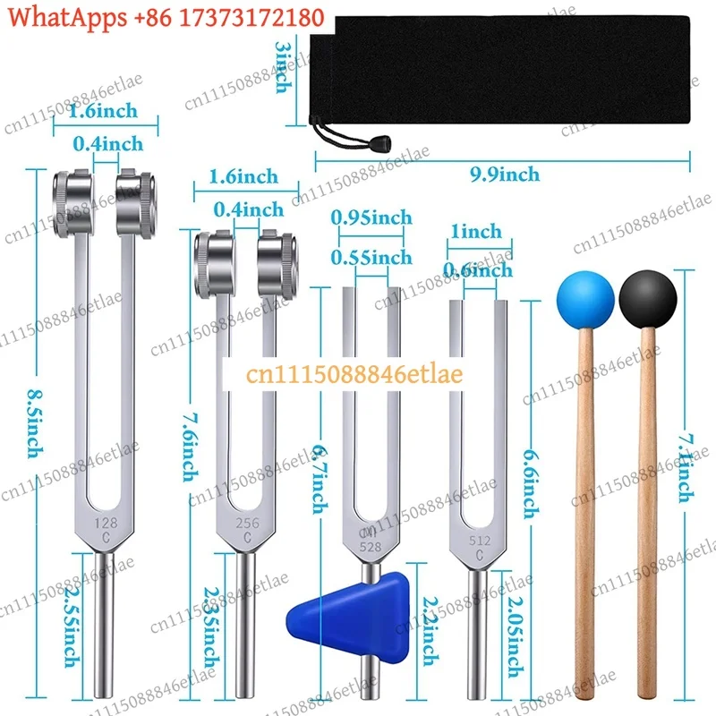 LKB  4-Pack Tuning Fork Set (128Hz, 256Hz, 512Hz, 528Hz) with Activator Hammer for Sound Therapy & Vibration Healing