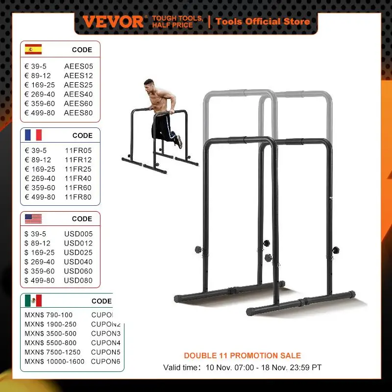 

VEVOR Dip Bar 440 lbs Capacity Heave Duty Dip Stand Station with Adjustable Height Parallel Bars for Strength Training Home Gym