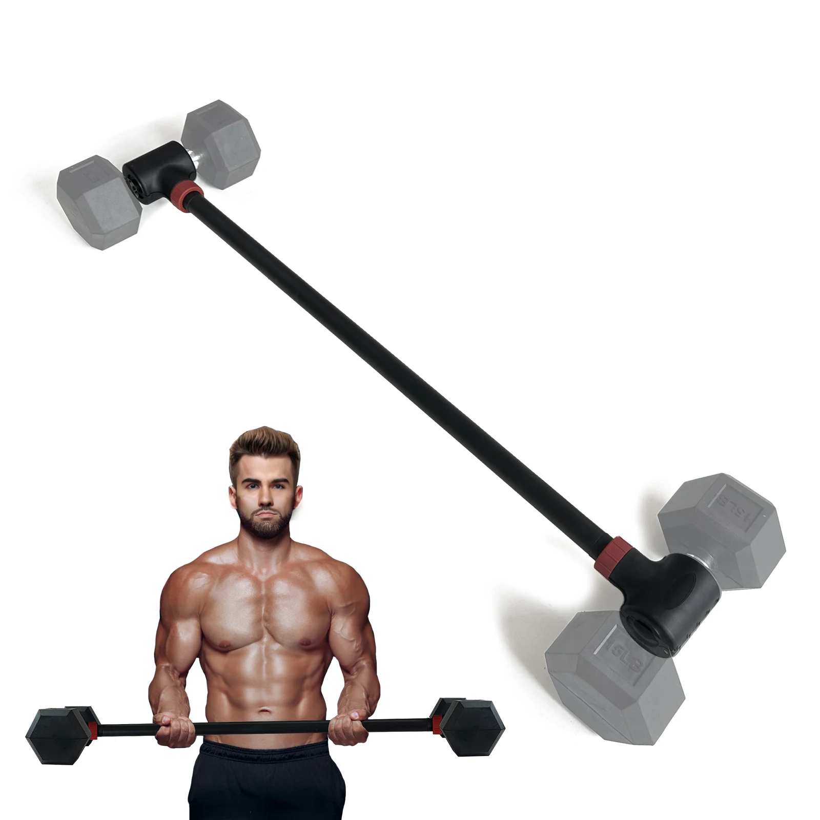 

Adjustable Dumbbell Converter to Barbell Set and Kettlebell for Home Fitness Adjustable Up to 200lb Capacity Weight Barbell