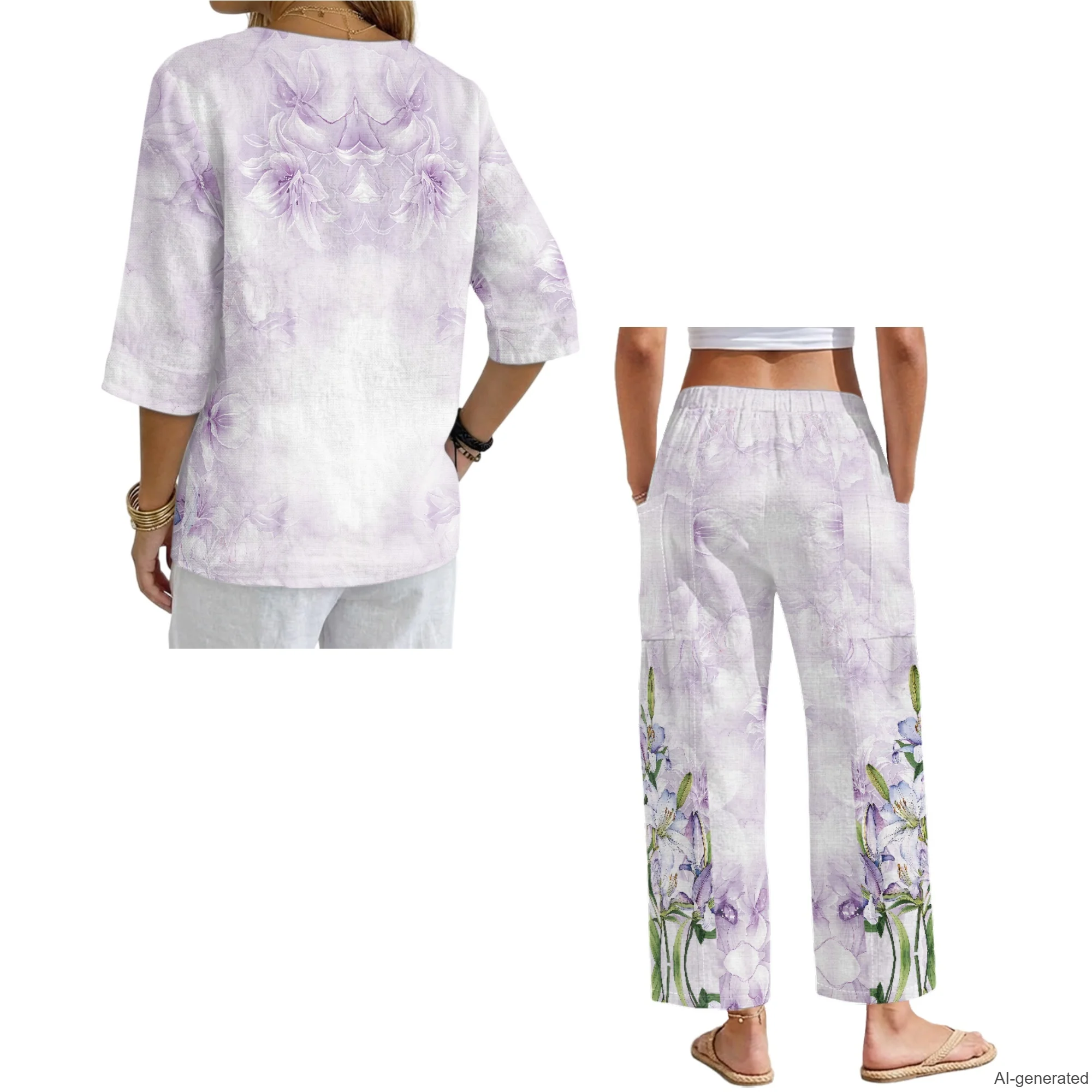 2026 New Collection Women's Linen Matching Sets 2 Piece Set for Woman Brand Luxury Clearance Sales for Woman Clothing Loungewear