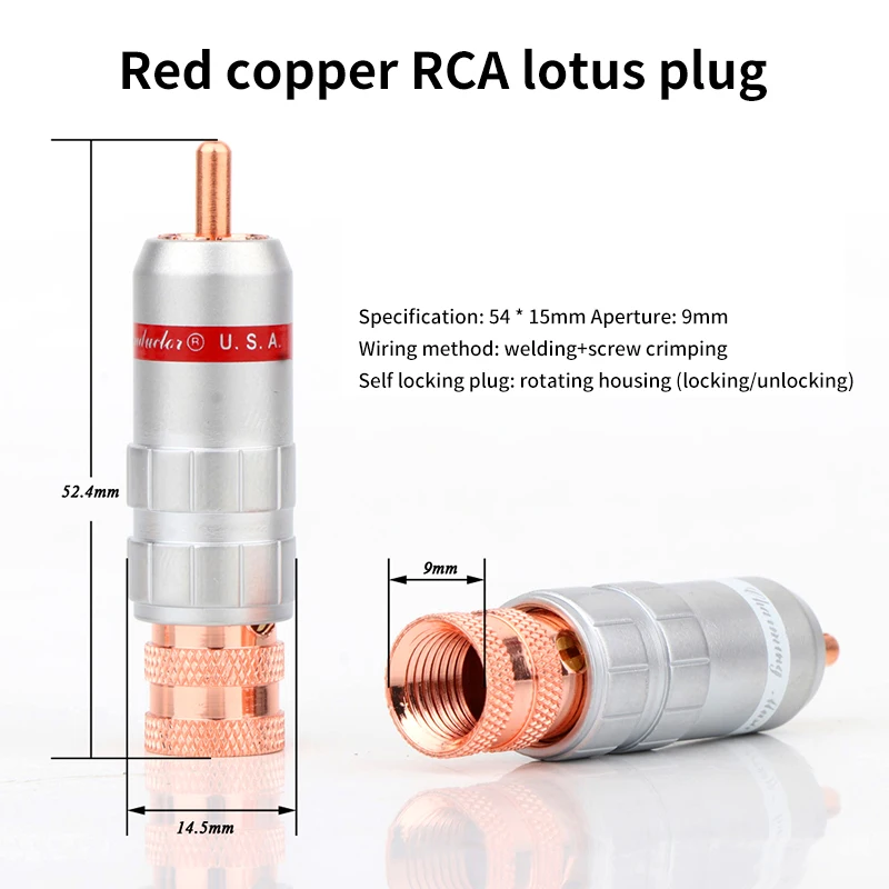 4PCS New 8016 Red Copper RCA Plugs Fever Audio Signal Cable Connector DIY Audio Cord Connector HiFi Audio Terminal Plug