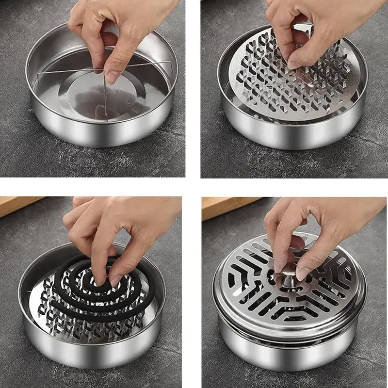 Mosquito Coils Holder Stainless Steel Mosquito Coil Box with Cover Round Mosquito Coil Tray Easy To Clean Anti-Mosquito Supplies