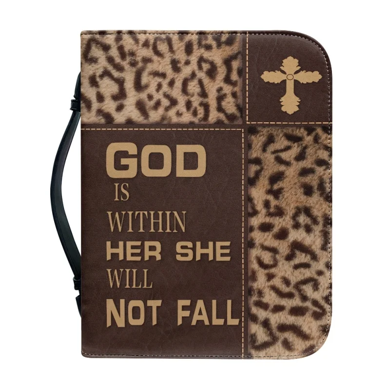 GOD IS WITHIN HER SHE WILL NOT FALL Personalized Print Church Bible Cover Case PU Handbag Study Book Holy Storage Box For Women