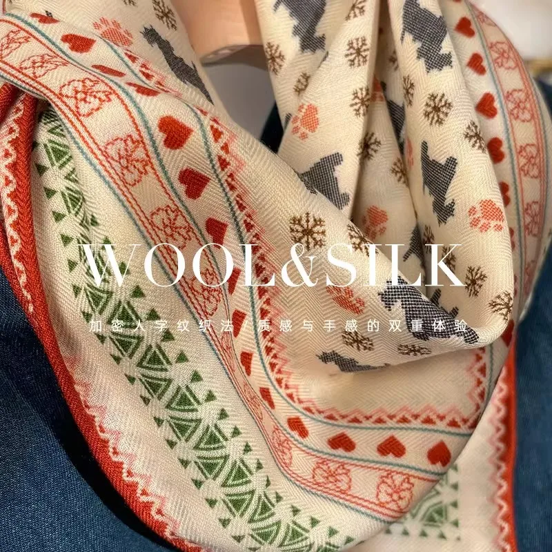 

Корейский шарф-платок из шелковой шерсти средней длины, теплый, ветрозащитный, праздничный подарок для пожилых женщин