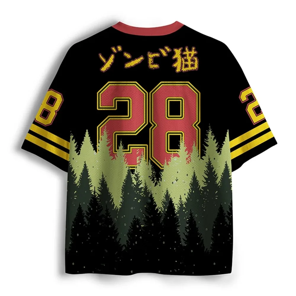 Japanese Retro Forest Cat 3D Print Breath Quick-dry Men's V-neck T-shirt Outdoor Street Fashion Casual Y2k Parent-Child Clothing